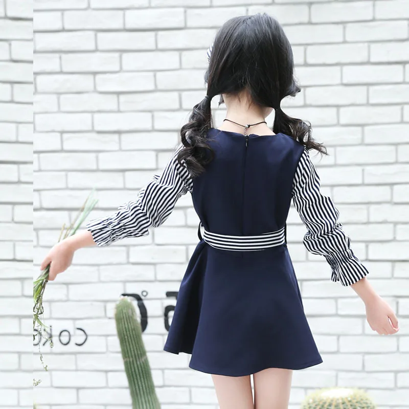 Детские платья с длинными рукавами на весну-осень 2018 детские в полоску для