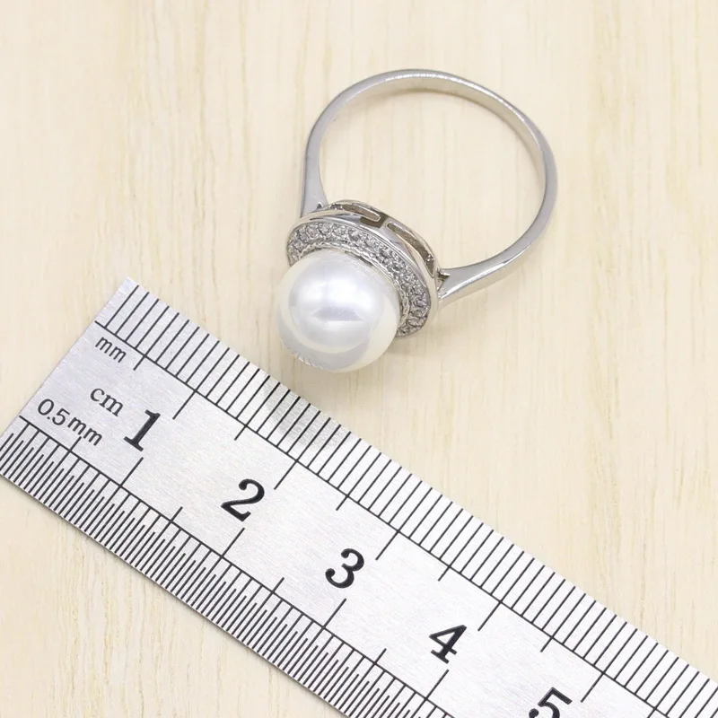 Круглый жемчуг пресной воды серебряного цвета, комплект ювелирных украшений для невесты: браслет, кольцо, серьги, подвеска и ожерелье.