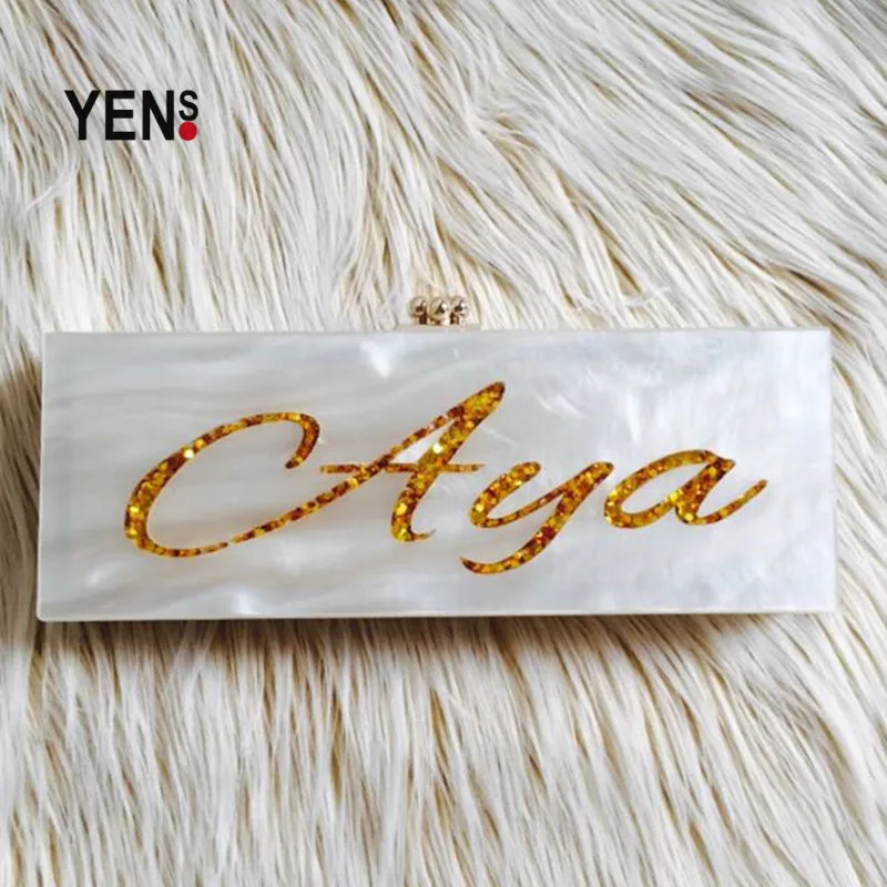 YENS Custom Handmade Acrylic Name Bags Unique Letter Name Clutch Quality Elegant Evening Bags Prom Party Bag Customized Clutches