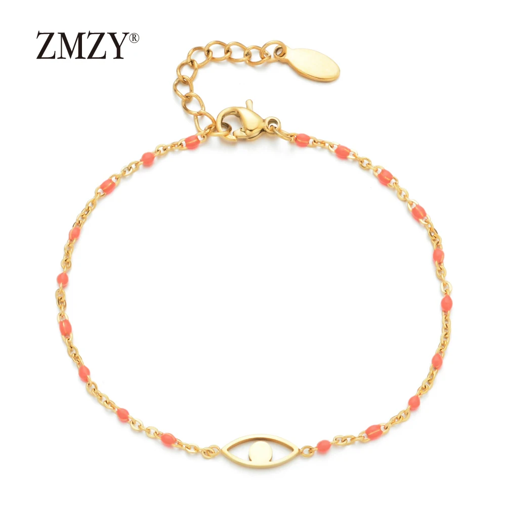 hot-pink ZMZY Fashion Boho Single Evil Eye Bracelet Stainless Steel Jewelry Thin Gold Line Chain Charm Bracelet Women Love Gift - Окраска металла: hot-pink