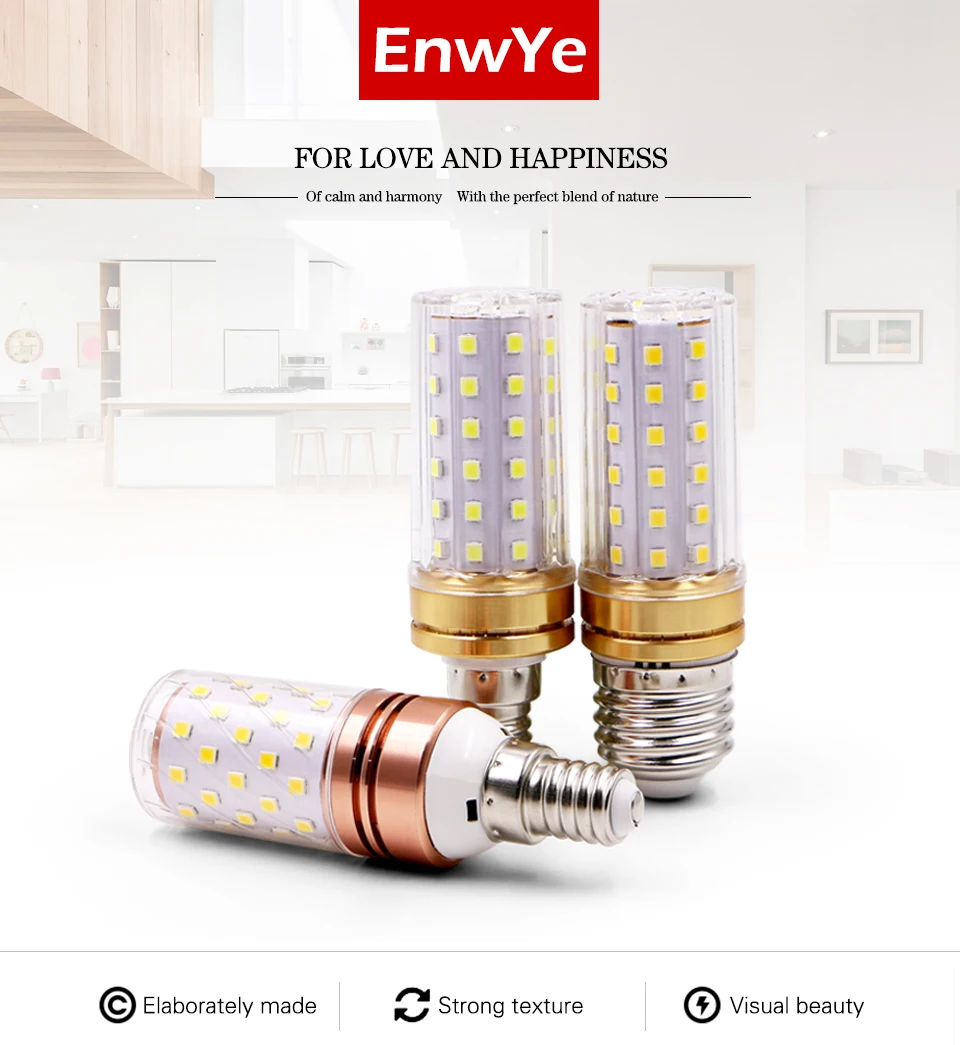 EnwYe светодиодный 9 ваттов 12 ваттов SMD2835 220V E27 светодиодный светильник E14 светодиодный лампы реальная мощность кукурузы лампы, люстры свечи светодиодный светильник для украшения дома