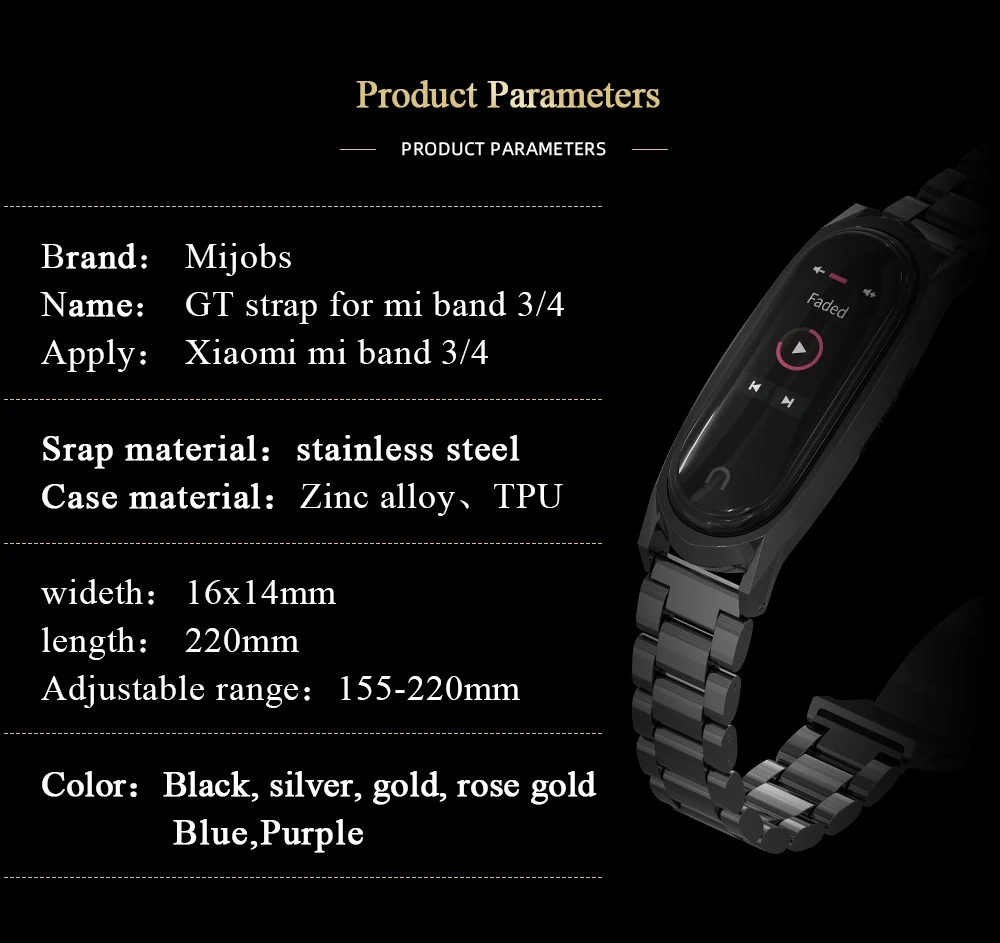 Ремешок mi jobs mi Band 3/4 для Xiaomi mi Band 3, браслет, умные часы mi band 4, металлический браслет из нержавеющей стали mi band 4, браслет на запястье