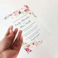 personalised 50pcs per lot rustic floral water color style 5x7inch frosted acrylic wedding invitation cards