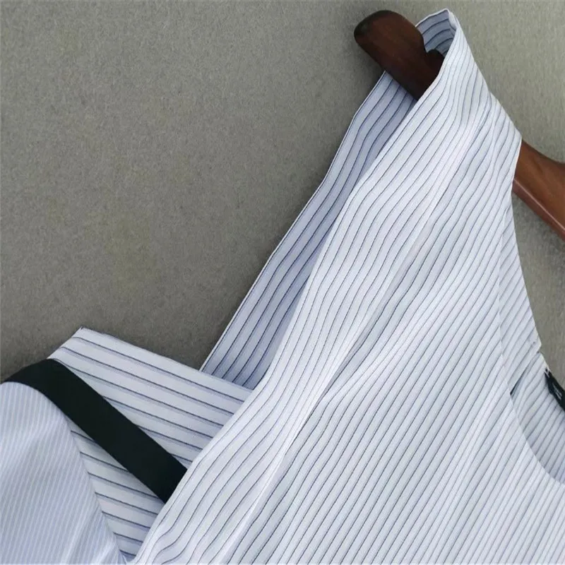 Милая плиссированная баска полосатый сорочка на бретелях Женщины топы с длинным