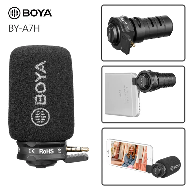 BOYA BY A7H микрофон 3 5 мм разъем для записи видео Vlogging порт Запись мобильного