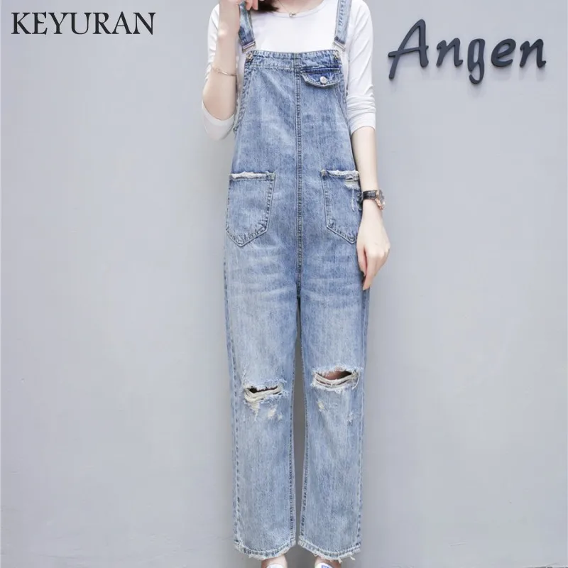 Женский джинсовый комбинезон в стиле бойфренда на молнии с дырками Комбинезоны для девушек джинсовые брюки