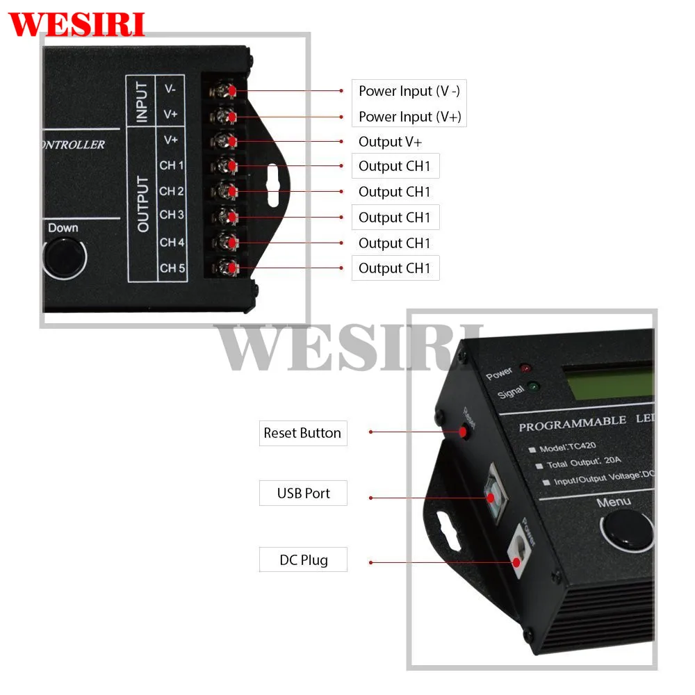 WESIRI TC420 Программируемый по времени RGB LED контроллер Диммер DC12V/24 V 5 канальный общий