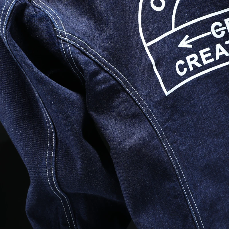 

2019 New Men Denim Jacket Coat Fashion Lapel Big Pocket Letter Printing Blue Cowboy Outerwear Male Brand Designer Clothes