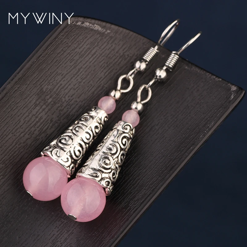 MYWINY натуральные камни Висячие этнические серьги розовый винтажные модные