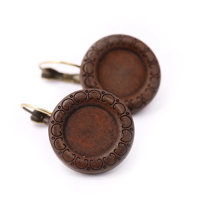 onwear 5 pairs brown wood cabochon earring base settings 12mm diy lever back earrings bezel blanks for jewelry making | Украшения и