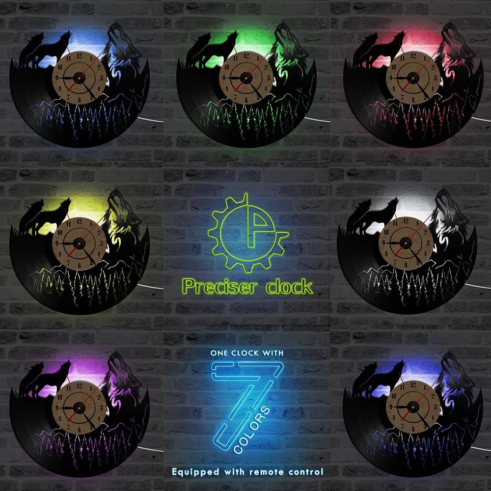 Часы с виниловой пластиной в виде ажурного волка уникальный винтажный Настенный