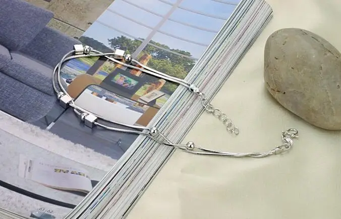 Серебряные браслеты на ногу с маленькими кубиками для девочек Бесплатная