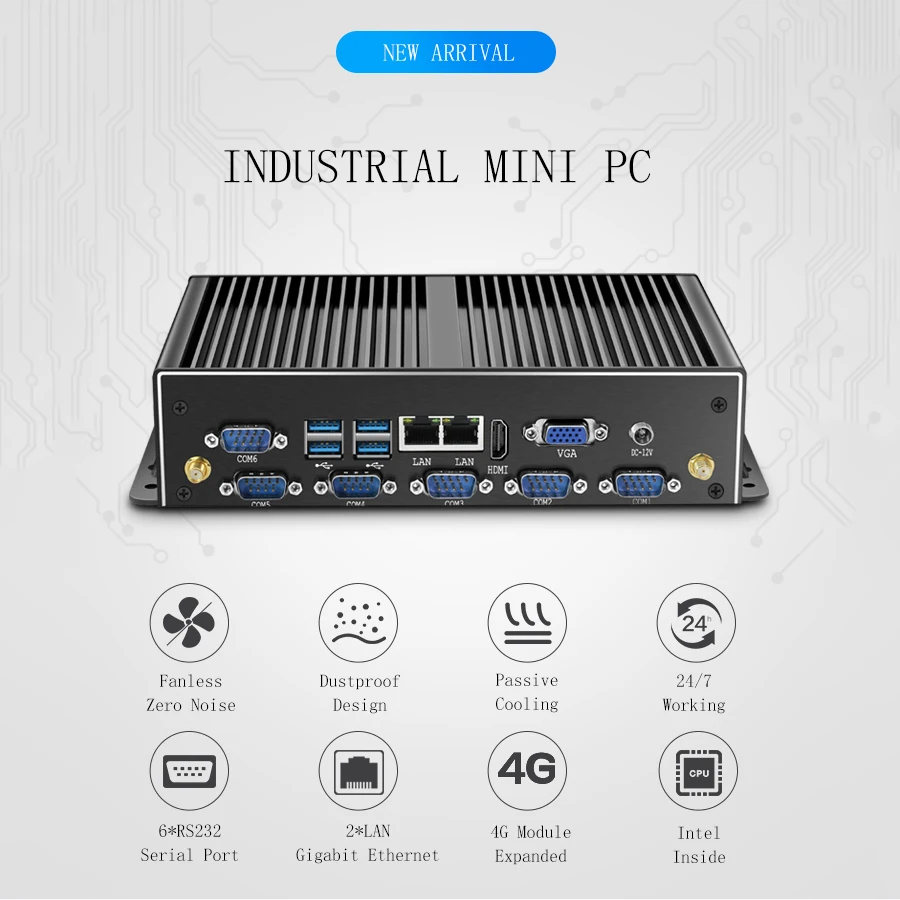 Billig Industrieller Lüfterloser Mini-PC Intel Core I7 I5 J1900 Win10 Linux-Computer Nuc Micro Computador Dual-Gigabit-Ethernet LAN 6COM-Anschlüsse 4500U 5500U 4200U Celeron 2955U Windows 10 7 DDR3L-Desktop Industrial USB3.0