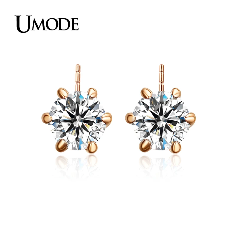 UMODE Серьги-гвоздики с покрытием из розового золота и 6 сияющими фианитами 0,5к JE0137A