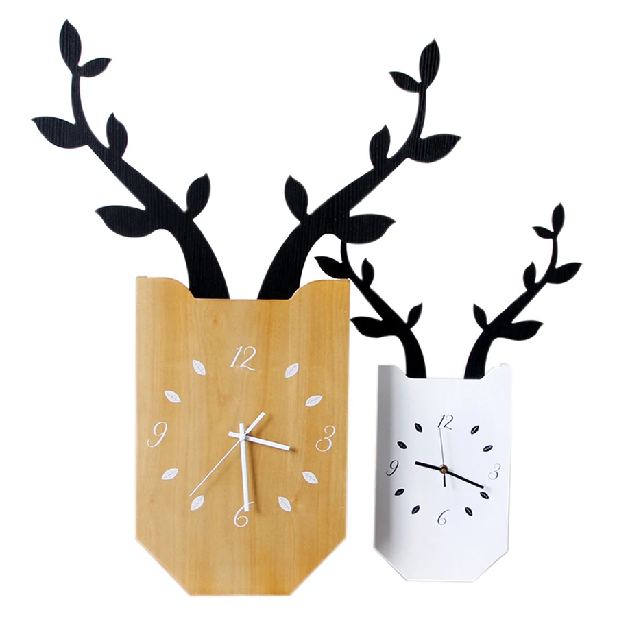 

Designer Artistic Deer Head Antique Large Wall Clock For Living Room Retro Watch Wall Wood Creative Clocks Home Decoration 5K538