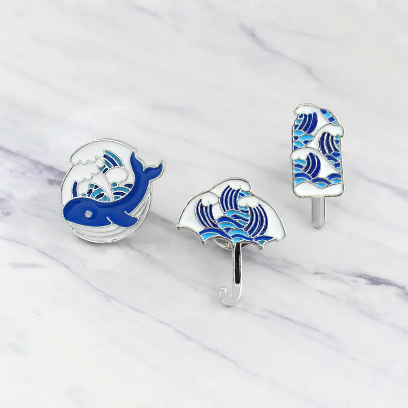 Китайский пейзаж тайская синяя капельная брошь волнистый узор дизайн зонтик