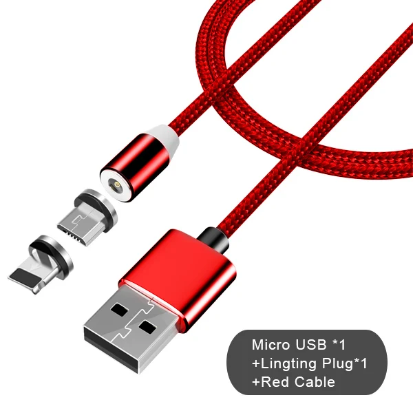 1 micro 1 IOS red NOHON 2 в 1 магнитные кабели зарядного устройства освещение для iPhone X 7 8 Plus зарядный кабель type-C для huawei P20 Micro USB для samsung - Цвет: 1 micro 1 IOS red