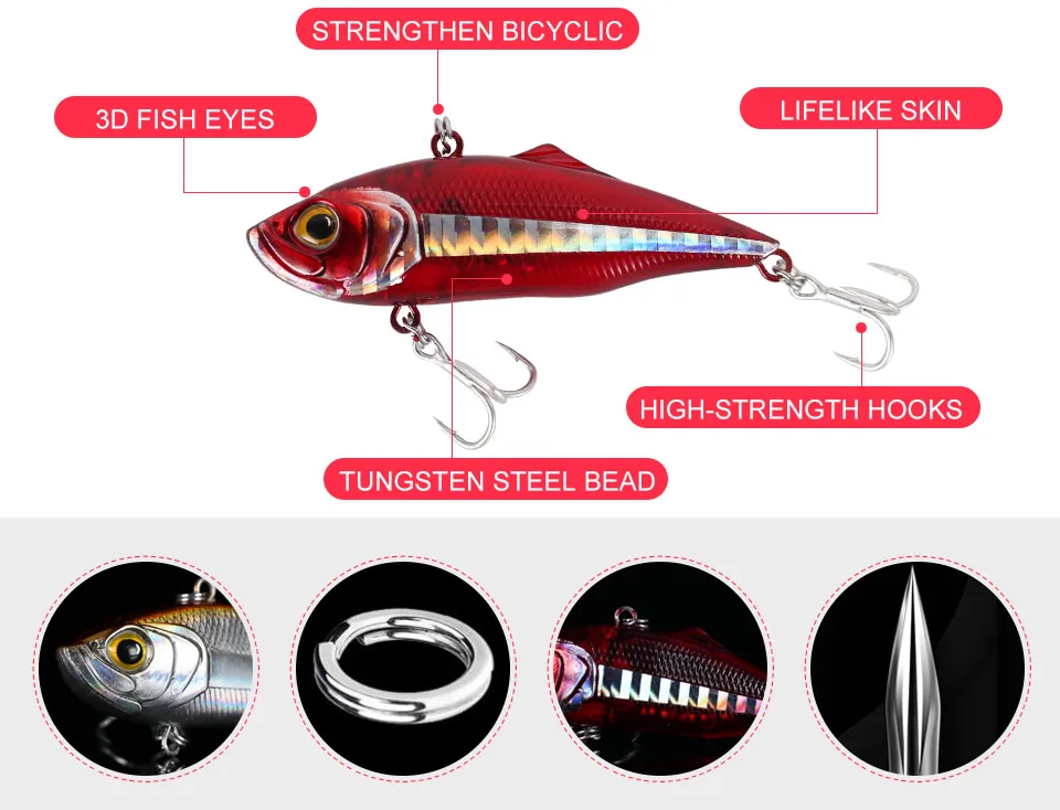 Kingdom Fishing Тонущая приманка VIB 75 мм 21,5 г/27,2 г 60 мм 10,9 г/14,3 г твердая приманка рыболовные снасти 6 штук в партии модель 5504