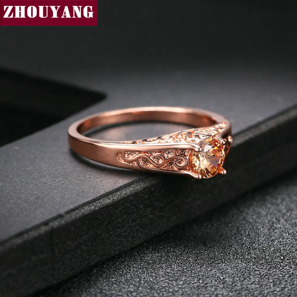 Женское кольцо ZHOUYANG простое Открытое с оранжевым кристаллом кубическим