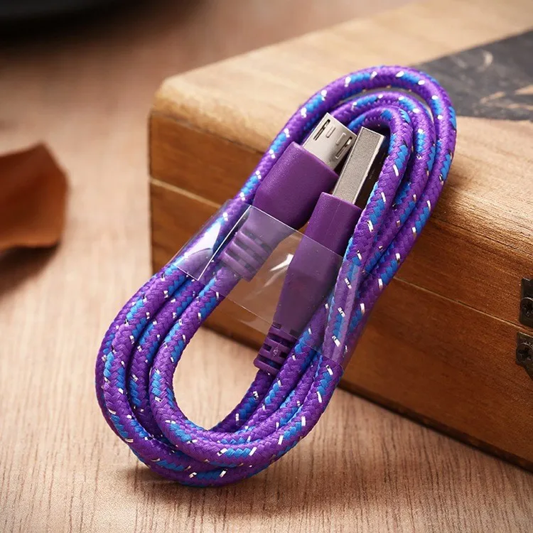 Purple 8 цветов плетеный провод Micro USB кабель 1 м 3 фута нейлоновый кабель для синхронизации зарядного устройства для сотовых телефонов xiaomi redmi note 3 s - Цвет: Purple