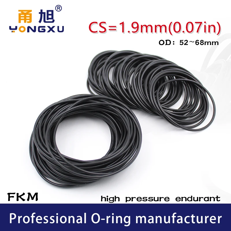 Черные Фторопластовые резиновые уплотнительные кольца CS1.9mm OD52/54/55/56/58/60/62/65/68*1 9 мм