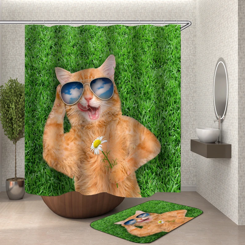 Собачья занавеска для душа, занавеска для ванной, занавеска для душа, s занавески с крючками для ванной комнаты, водонепроницаемая водоотталкивающая ванная комната - Цвет: HY183