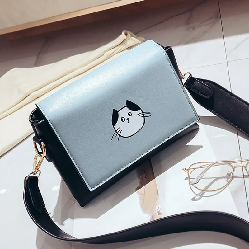 Women PU Leather Shoulder Bag Simple Flap Cute Cat Print Crossbody Messenger Bags LXX9 | Багаж и сумки