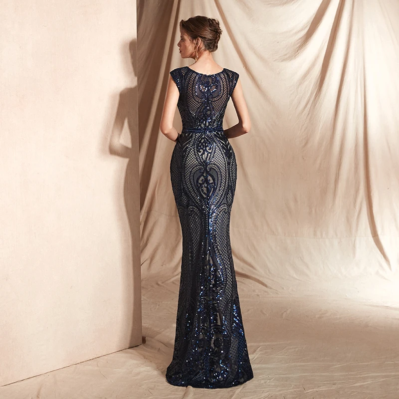 Женское вечернее платье Русалка Forevergracedress темно синее без рукавов бальное