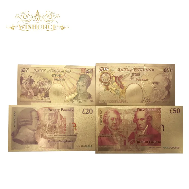 Полный комплект банкнот 4 шт./лот разноцветная позолоченная фольга в английском