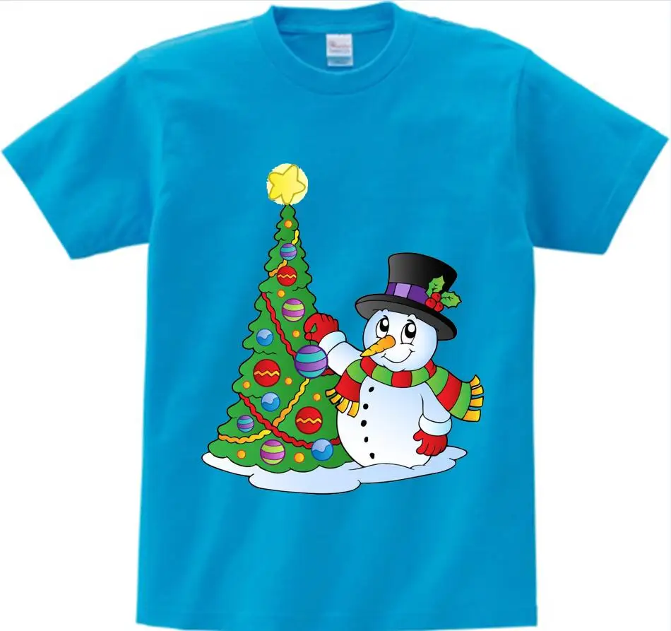 blue childreT-shirt Новые рождественские футболки для маленьких мальчиков и девочек Детские хлопковые футболки с рождественским узором, футболки с Санта Клаусом, детские летние топы, футболки, camiseta От 3 до 8 лет NN - Цвет: blue childreT-shirt