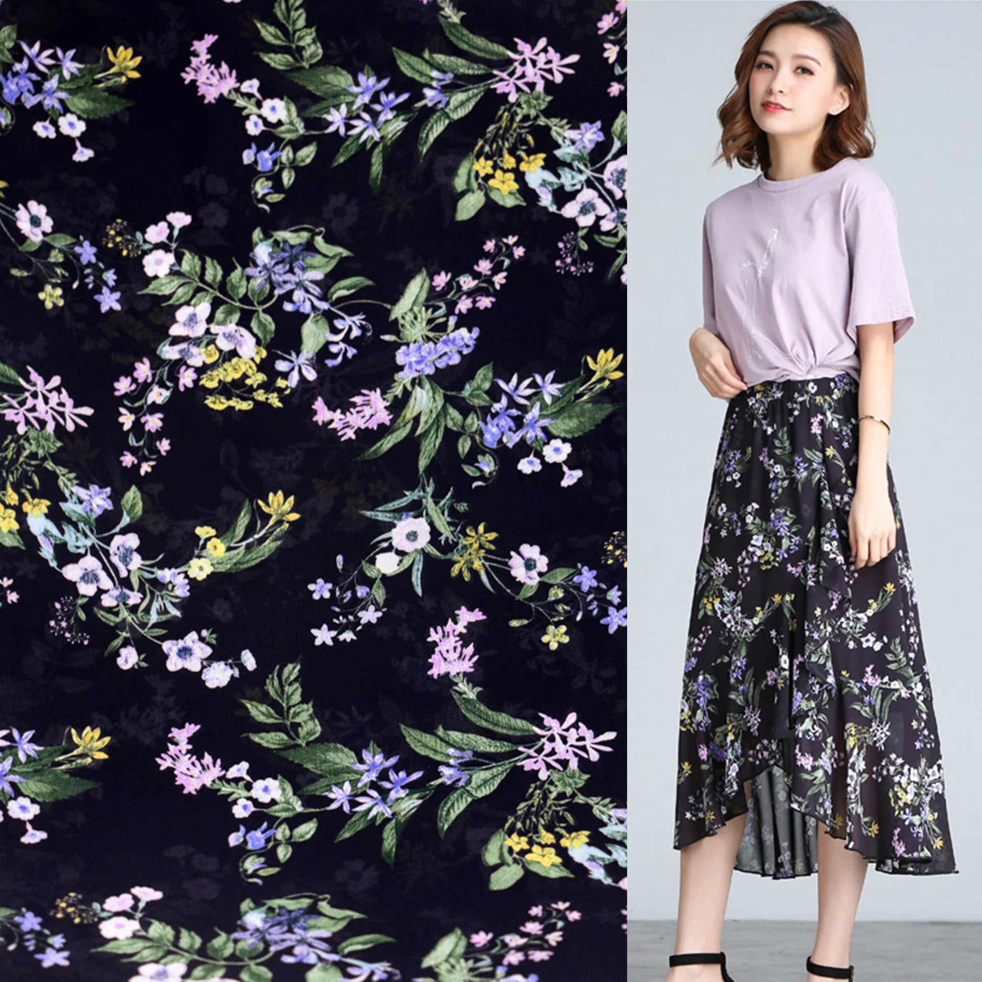 

2019 new small floral fabric dress fashion chiffon printing fabric spot wholesale manufacturers supply pattern can be customized
