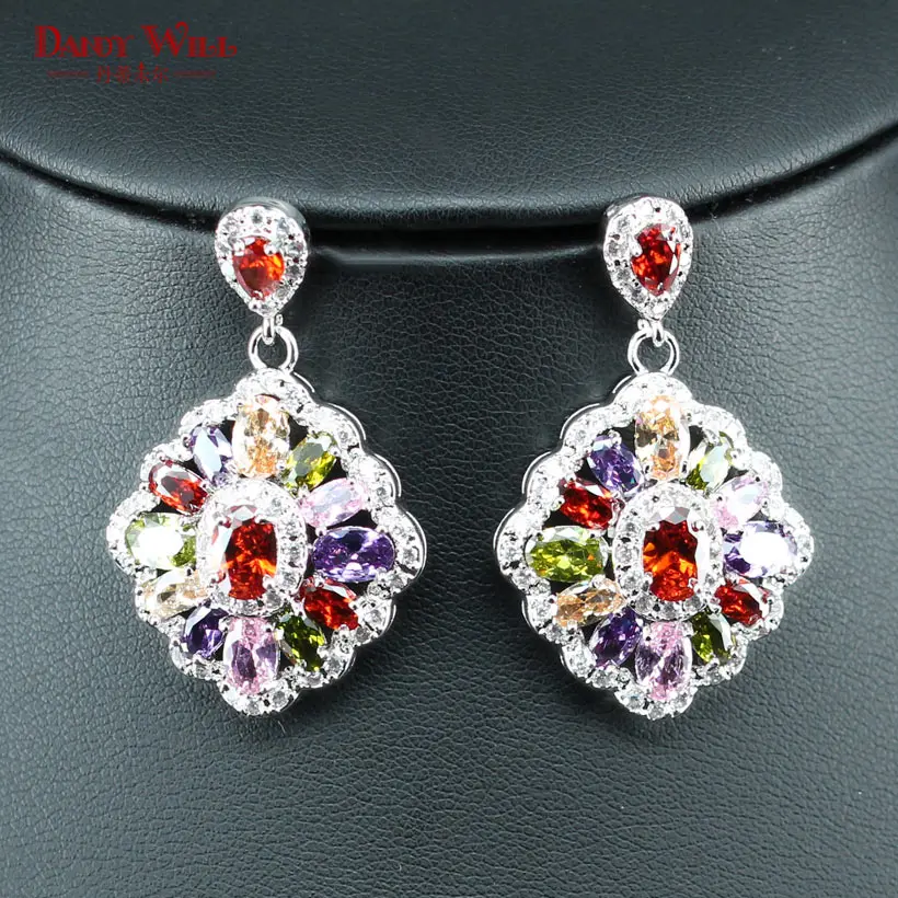 Роскошный цветной Ювелирный Набор для невесты свадьбы циркон серебро 925 пробы