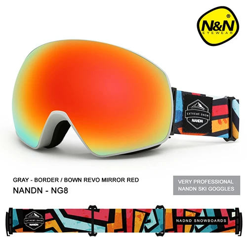 Gray frame-Red NANDN, новинка, лыжные очки, двухслойные, UV400, анти-туман, большая Лыжная маска, очки для катания на лыжах, для мужчин и женщин, очки для сноуборда - Цвет: Gray frame-Red