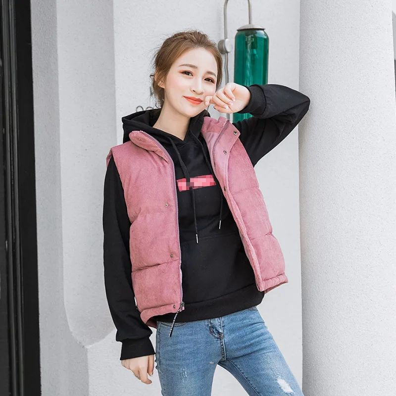 

Corduroy Cotton Vest Woman Winter New Pattern Korean Short Fund Easy Thickening Keep Warm Joker Vest Vest Loose Coat Woman30