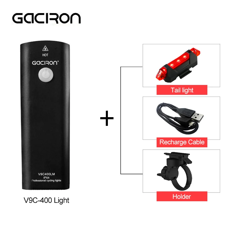V9C-400-Black Gaciron велосипед светильник велосипедный головной светильник IPX6 USB флэш-память светильник светодиодный вспышка передняя лампа V9C-400 V9F-600 V9C-800 V9S-1000 V9D-1600 V9D-1800 - Цвет: V9C-400-Black
