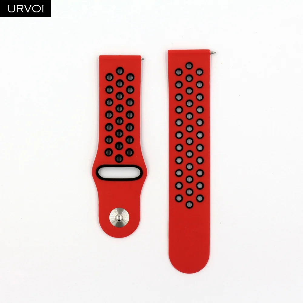 Red Black URVOI 22/20 мм длина браслета для Galaxy Watch Active/42/46 мм шестерни спортивный силиконовый ремешок для HUAWEI Aquick выпуск шпильки Мягкая замена - Цвет ремешка: Red Black