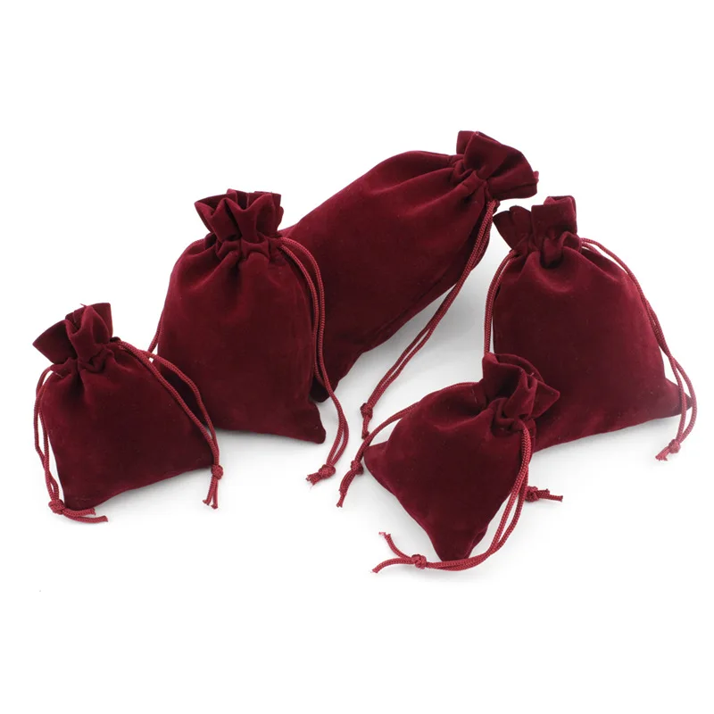 1 Pack Multi Size Wine Red Drawstring Velvet Bags Organza Storage Pouches For Christmas Wedding Gift Jewelry Packaging | Украшения и