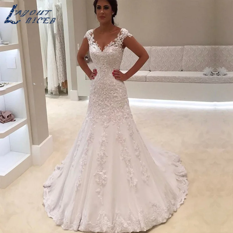 YQS017 Robe de mariage сексуальное кружевное свадебное платье русалки с v-образным вырезом