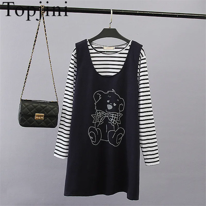 New Spring 2017 Cotton Cute Straight Print Full Sleeve Casual Dresses Knee-Length Regular O-Neck Fashion Women Set | Женская одежда