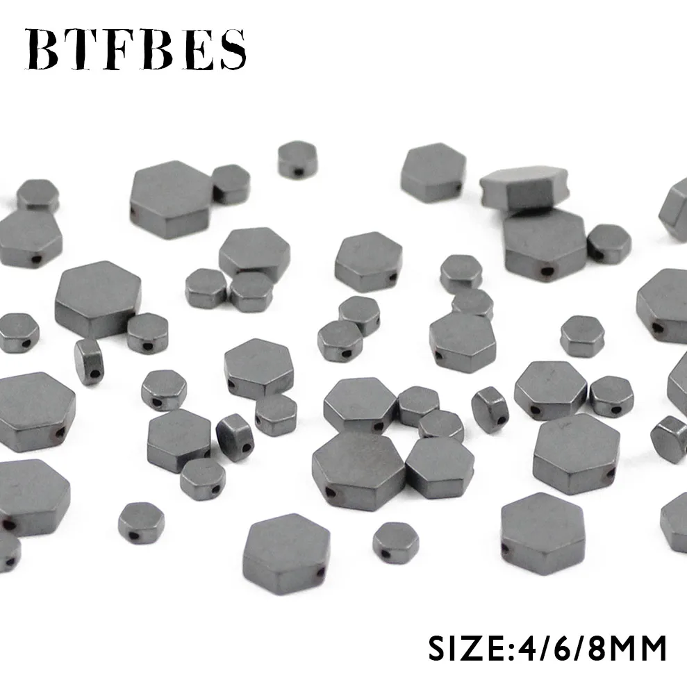 Плоские шестиугольные бусины BTFBES AAA матовые черные 4/6/8 мм незакрепленные из