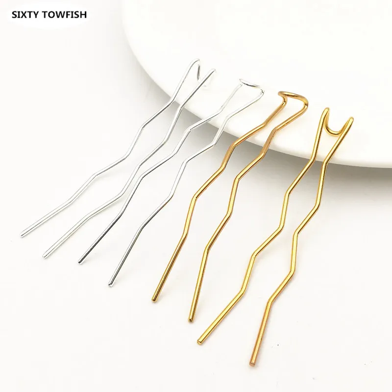 

20pcs/lot Gold/Silver color Copper U-shaped 7 Words HairPins DIY Hair Jewelry Settings Hair clips Accessory Findings