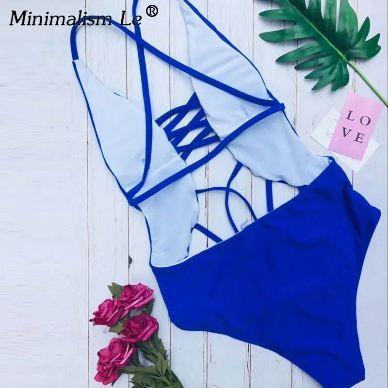 Minimalism Le 2018 Sexy Deep V One Piece Swimsuit Solid Bandage Bathing Suits Backless Women Swimwear Hollow Maillot Bikinis | Спорт и