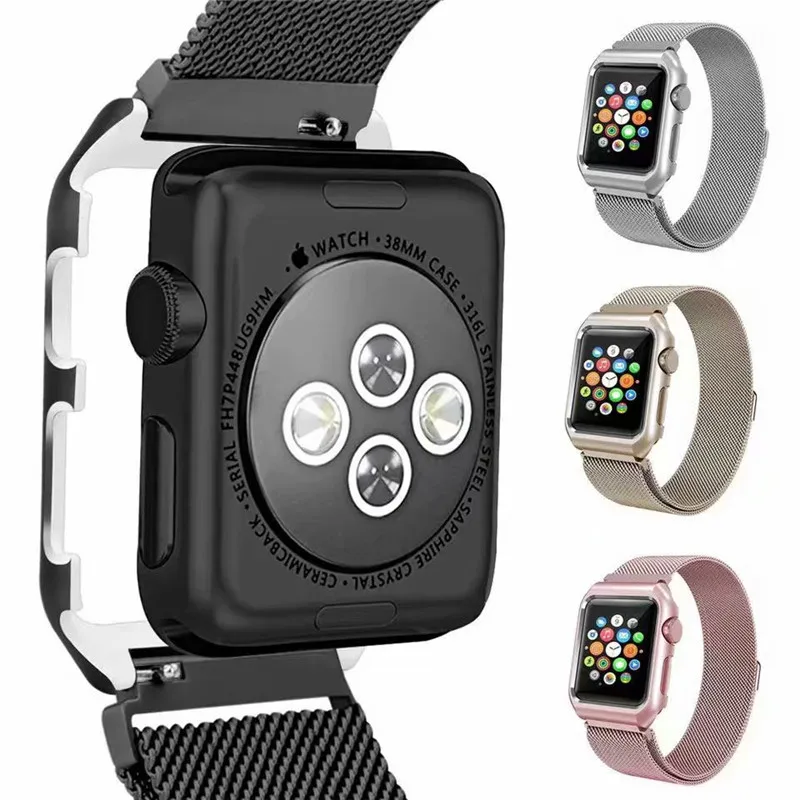 Миланская петля ремешок + чехол для часов Apple Watch 4 44 мм 40 браслет из нержавеющей