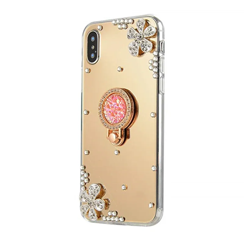 Зеркальный чехол для apple iphone X XR XS Max бампер с кольцом и стразами 11 Pro Φ 6 6s 7 8 Plus