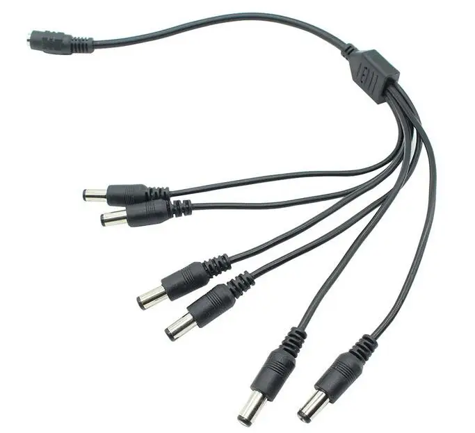 100pcs Female 1 to 6 Male port,Female To Male Plug DC Power Splitter Adapter Power Cable For CCTV Camera 5.5 x 2.1mm