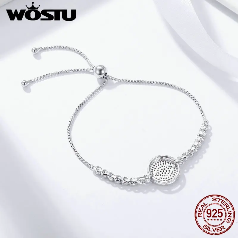 WOSTU 100% стерлингового серебра 925 Лаки круглый голубой глаз Femme звено цепи браслет