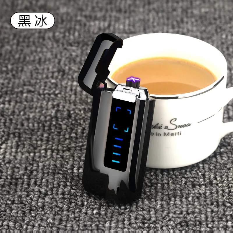 Black Сенсорная Индукционная электрическая зажигалка с дисплеем питания USB Электронная зажигалка для сигарет металлическая двойная дуговая плазменная зажигалка ветрозащитный подарок - Цвет: Black