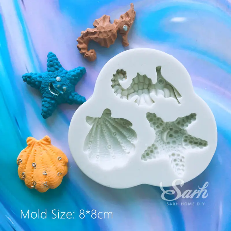 Seahorse shell mold Океан Русалка морские водоросли Торт Топперы с днем рождения Морская звезда украшения для дня детей вечерние принадлежности для выпечки прекрасные подарки - Цвет: Seahorse shell mold