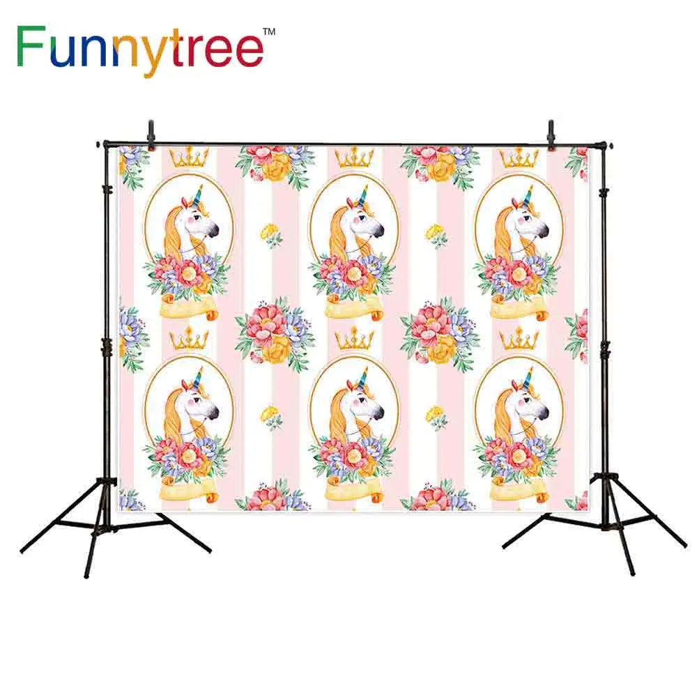 Funnytree фоны для фотосъемки Единорог повторяющаяся рамка цветы полоса День