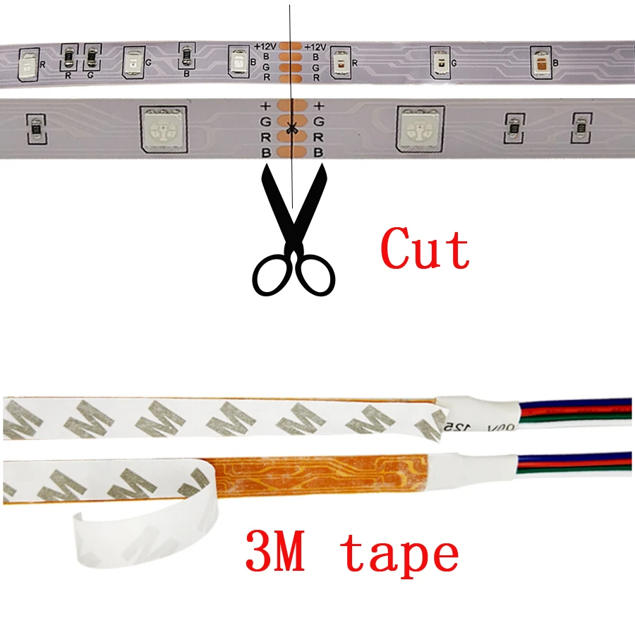 RGB СВЕТОДИОДНАЯ лента SMD 2835 светильник постоянного тока 12 В 5050 полоса 5 м 10